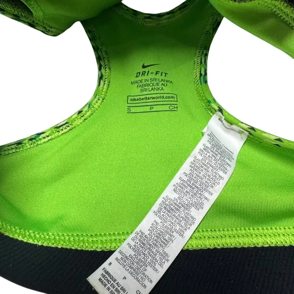 Nike Pro Dri-Fit Racerback Sports Bra Neon Green Black White Small